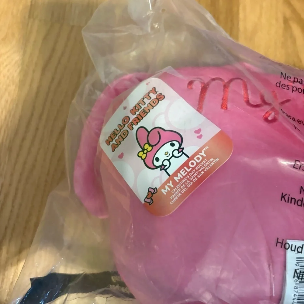 Hello Kitty My Melody Plush Basket Pail Bin Handle NEW Easter Halloween